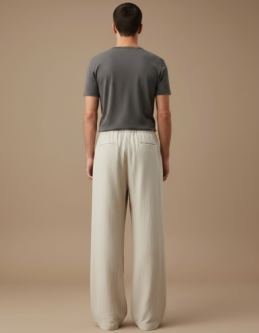 Pantalon Fluide Écru Lin Ample Confortable Homme - Beige - vue 2