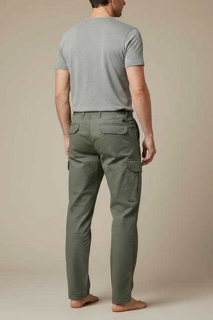 Pantalon Fluide Cargo Vert Ample Décontracté Coton - vue 2