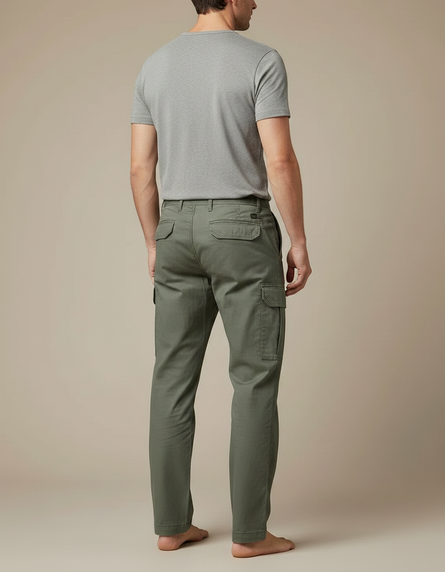 Pantalon Fluide Cargo Vert Ample Décontracté Coton - vue 2