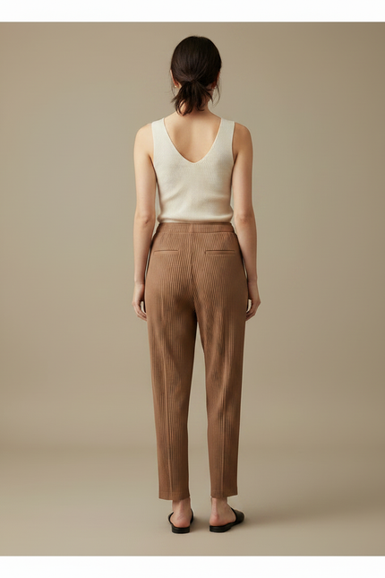 Pantalon Fluide Plissé Marron Ample Confortable Femme - Polyester - vue 2