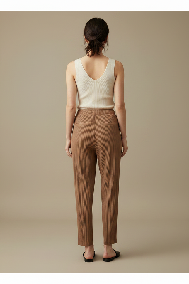 Pantalon Fluide Plissé Marron Ample Confortable Femme - Polyester - vue 2