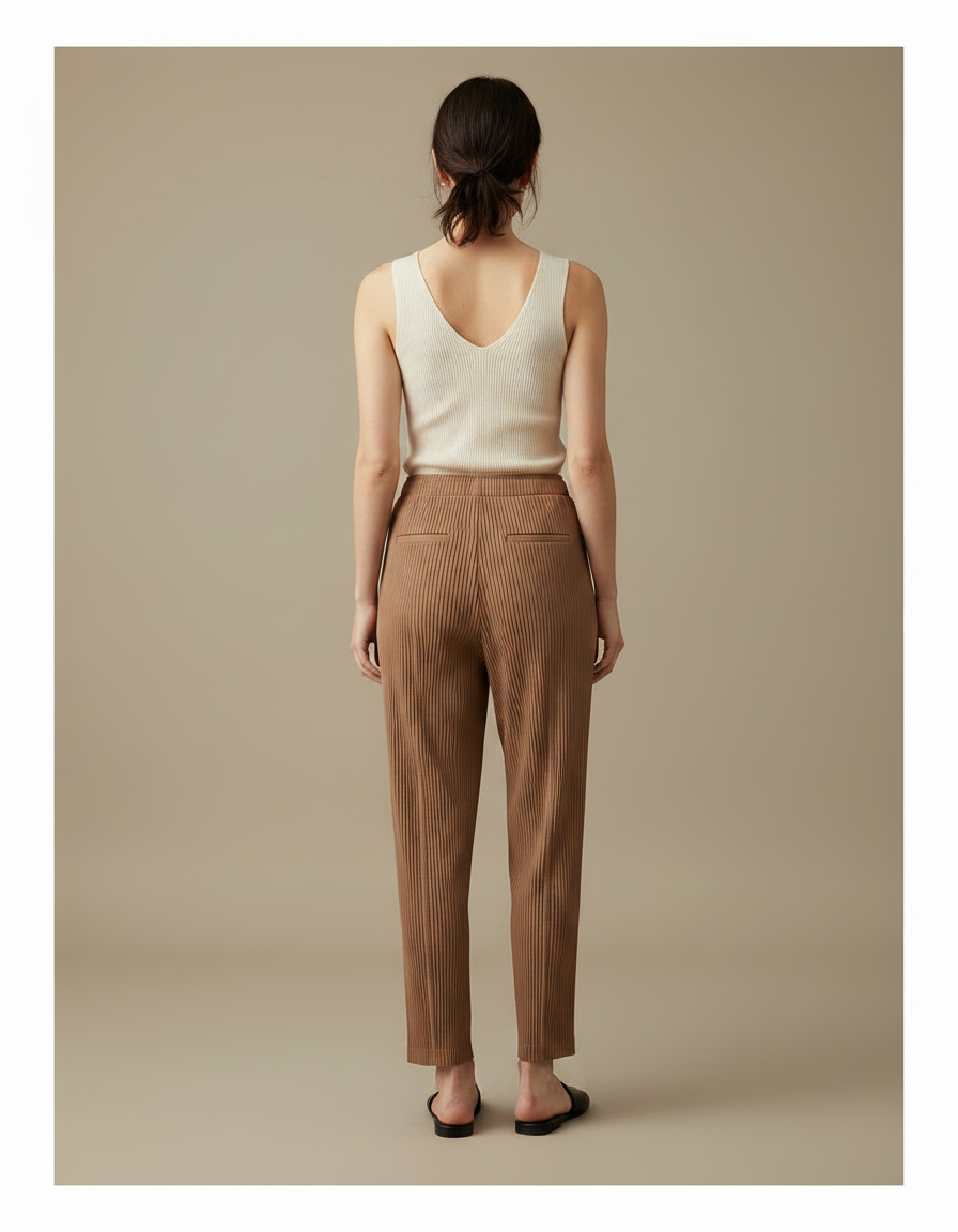 Pantalon Fluide Plissé Marron Ample Confortable Femme - Polyester - vue 2