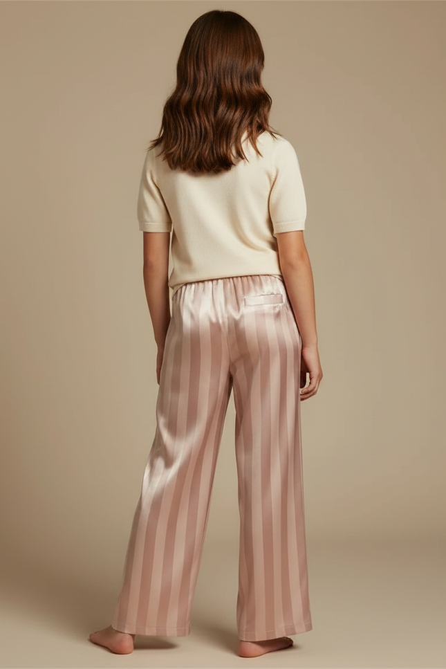 Pantalon Fluide Rayé Rose Satiné Ample Fille - vue 2