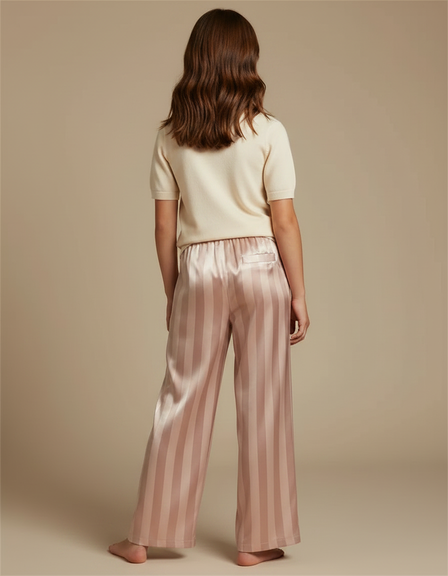 Pantalon Fluide Rayé Rose Satiné Ample Fille - vue 2