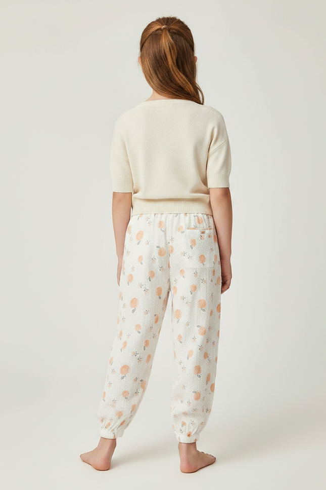 Pantalon Fluide Blanc Imprimé Orange Enfant Léger - Coton - vue 2