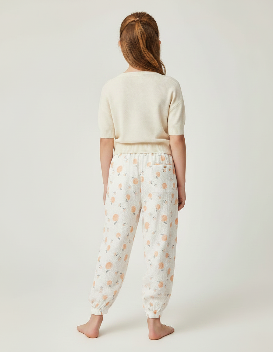 Pantalon Fluide Blanc Imprimé Orange Enfant Léger - Coton - vue 2
