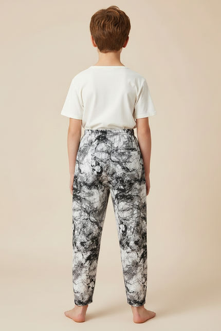 Pantalon Fluide Noir Blanc Imprimé Marbré Ample - Viscose - vue 2