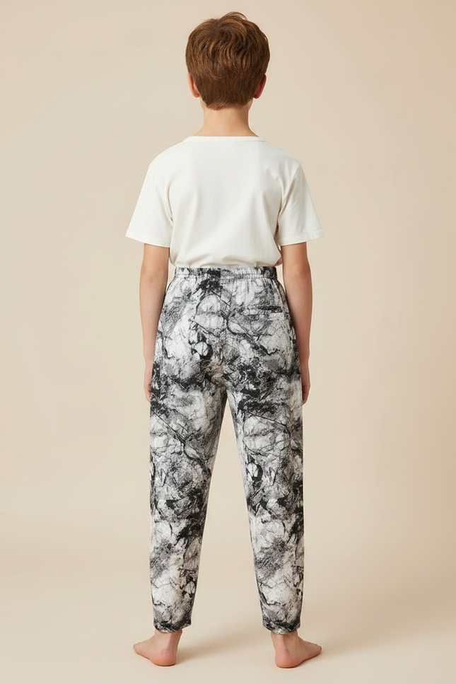 Pantalon Fluide Noir Blanc Imprimé Marbré Ample - Viscose - vue 2