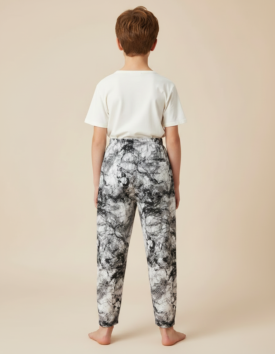 Pantalon Fluide Noir Blanc Imprimé Marbré Ample - Viscose - vue 2