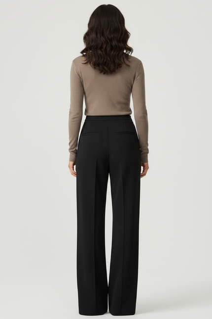 Pantalon Fluide Noir Élégant Décontracté Anneaux Métalliques - Polyester - vue 2