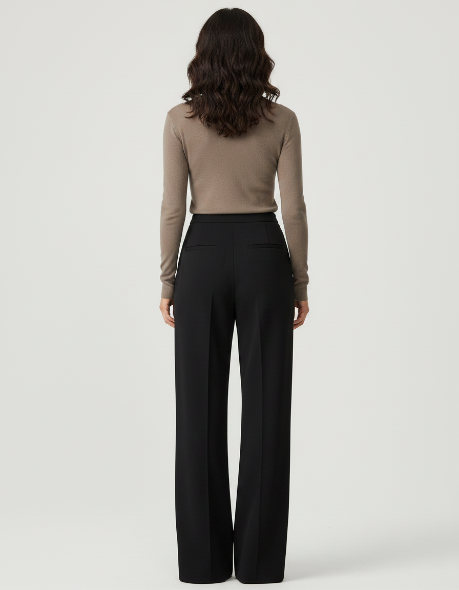 Pantalon Fluide Noir Élégant Décontracté Anneaux Métalliques - Polyester - vue 2