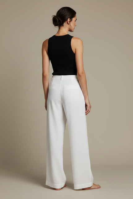Pantalon Fluide Blanc Ample Coton Lin Décontracté - vue 2