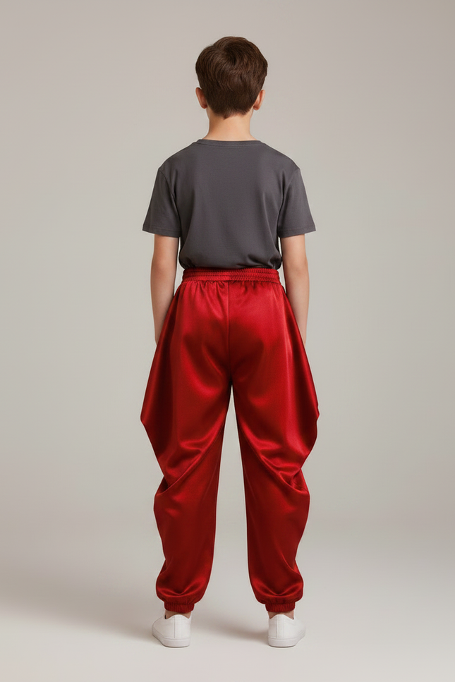Pantalon Fluide Rouge Satiné Ample Harem Garçon - vue 2