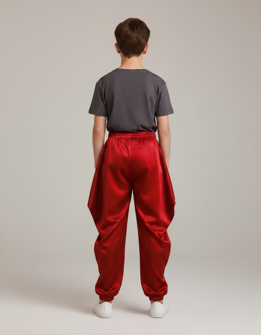 Pantalon Fluide Rouge Satiné Ample Harem Garçon - vue 2