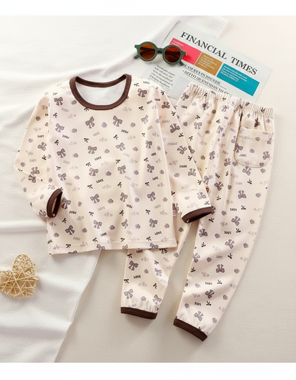 Pantalon Fluide Beige Imprimé Nœuds Coton Enfant