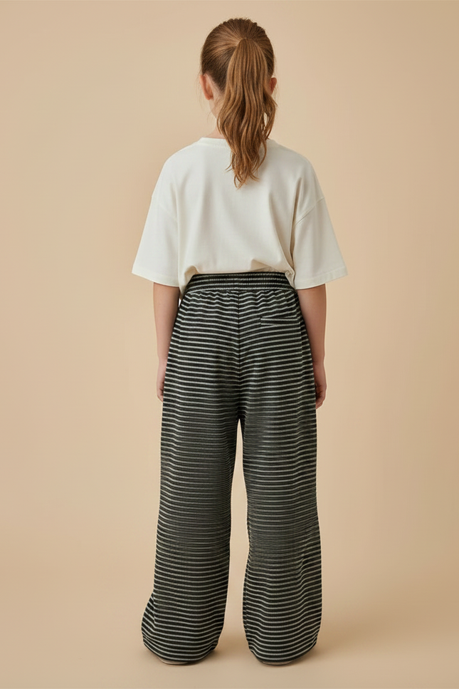 Pantalon Fluide Rayé Ample Cordon Décontracté - Gris Maille - vue 2