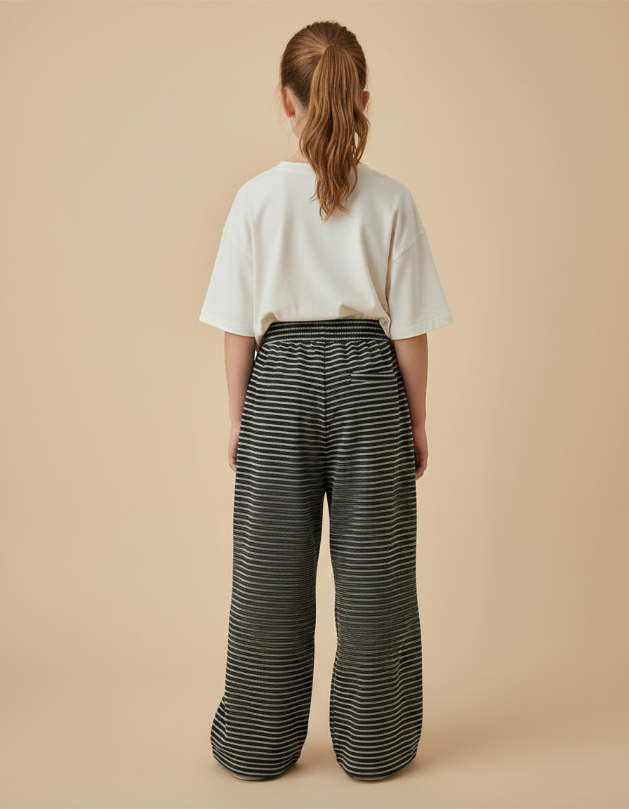 Pantalon Fluide Rayé Ample Cordon Décontracté - Gris Maille - vue 2