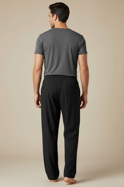 Pantalon Fluide Noir Ample Décontracté Confortable Homme - Polyester - vue 2