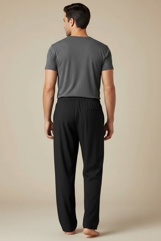 Pantalon Fluide Noir Ample Décontracté Confortable Homme - Polyester - vue 2
