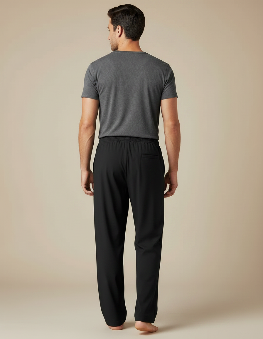 Pantalon Fluide Noir Ample Décontracté Confortable Homme - Polyester - vue 2