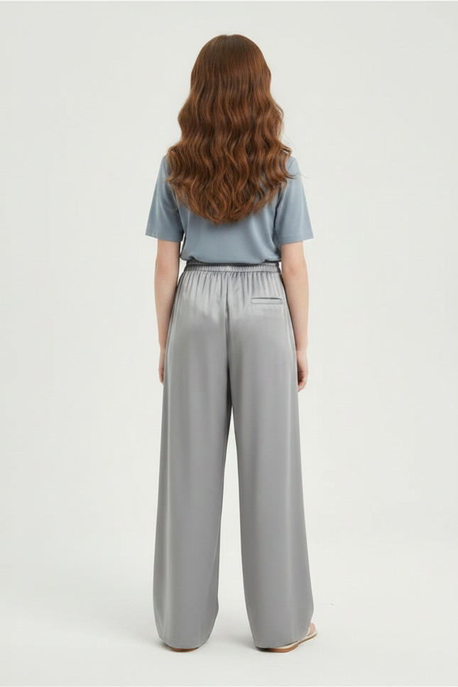 Pantalon Fluide Satiné Gris Ample Confortable Fille - vue 2