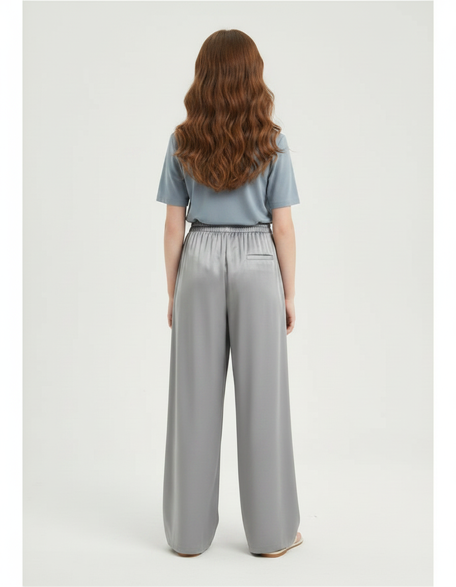 Pantalon Fluide Satiné Gris Ample Confortable Fille - vue 2