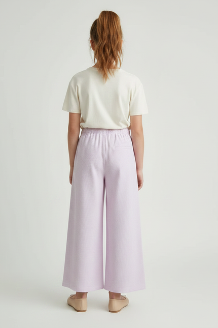 Pantalon Fluide Lilas Rayé Ample Coton Enfant - Violet - vue 2