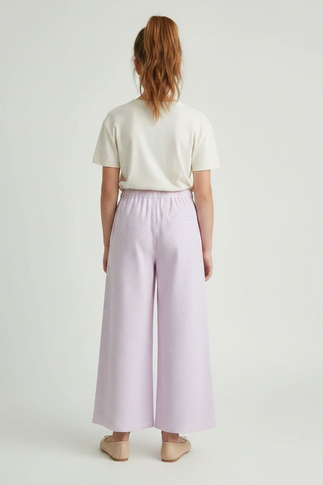 Pantalon Fluide Lilas Rayé Ample Coton Enfant - Violet - vue 2