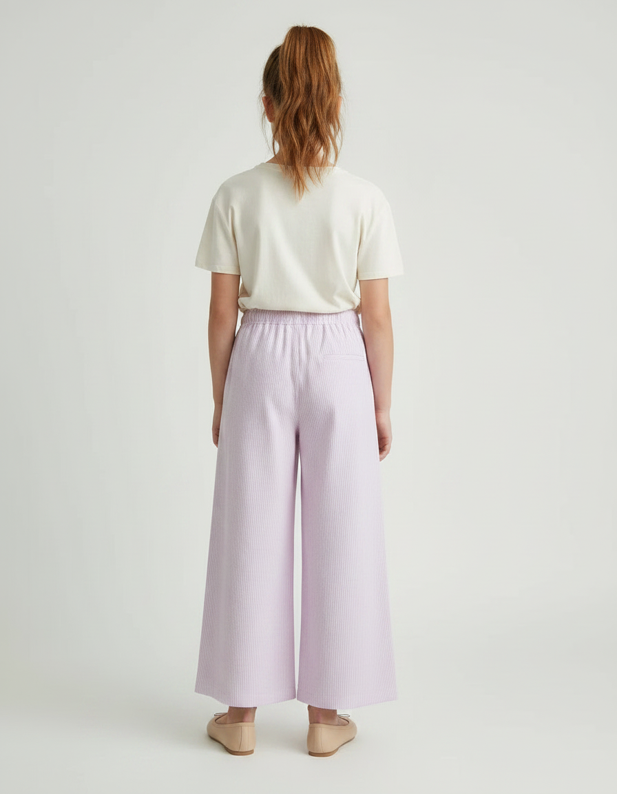 Pantalon Fluide Lilas Rayé Ample Coton Enfant - Violet - vue 2