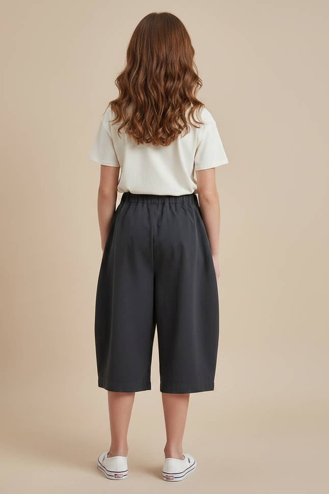 Pantalon Culotte Fluide - Gris Polyester - vue 2