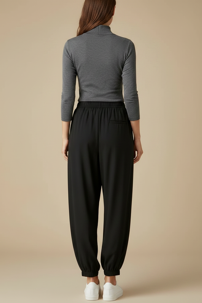 Pantalon Fluide Noir Ample Taille Élastique Cheville Resserrée - Viscose - vue 2