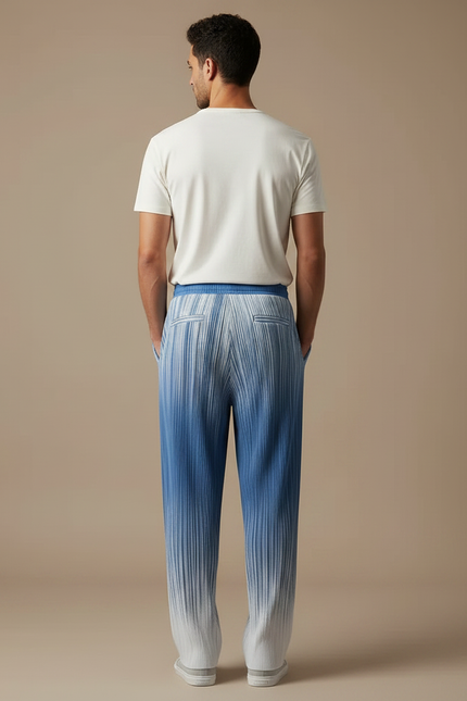 Pantalon Fluide Plissé Dégradé Bleu Large Homme - Multicolore Polyester - vue 2