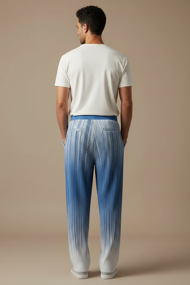 Pantalon Fluide Plissé Dégradé Bleu Large Homme - Multicolore Polyester - vue 2