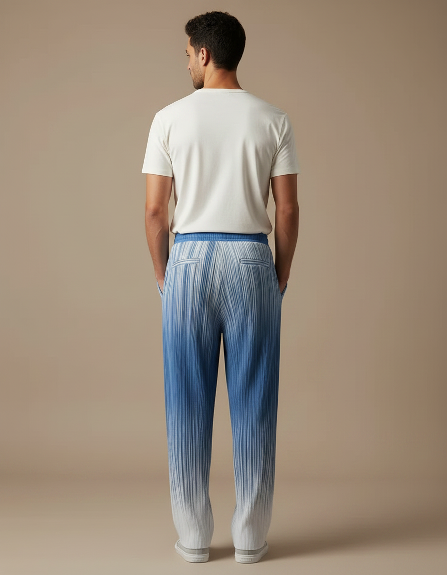 Pantalon Fluide Plissé Dégradé Bleu Large Homme - Multicolore Polyester - vue 2