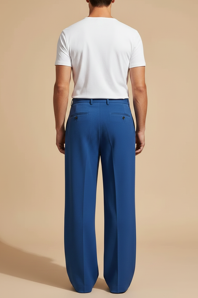 Pantalon Fluide Bleu Royal Plissé Ample Homme Élégant - Viscose - vue 2