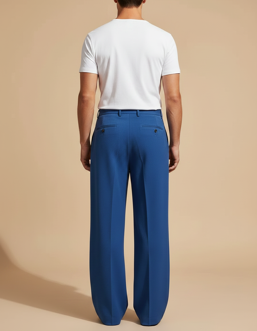 Pantalon Fluide Bleu Royal Plissé Ample Homme Élégant - Viscose - vue 2