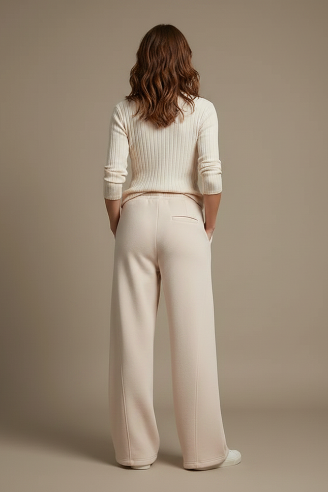 Pantalon Fluide Écru Ample Côtelé Cordon Femme - Beige Molleton - vue 2
