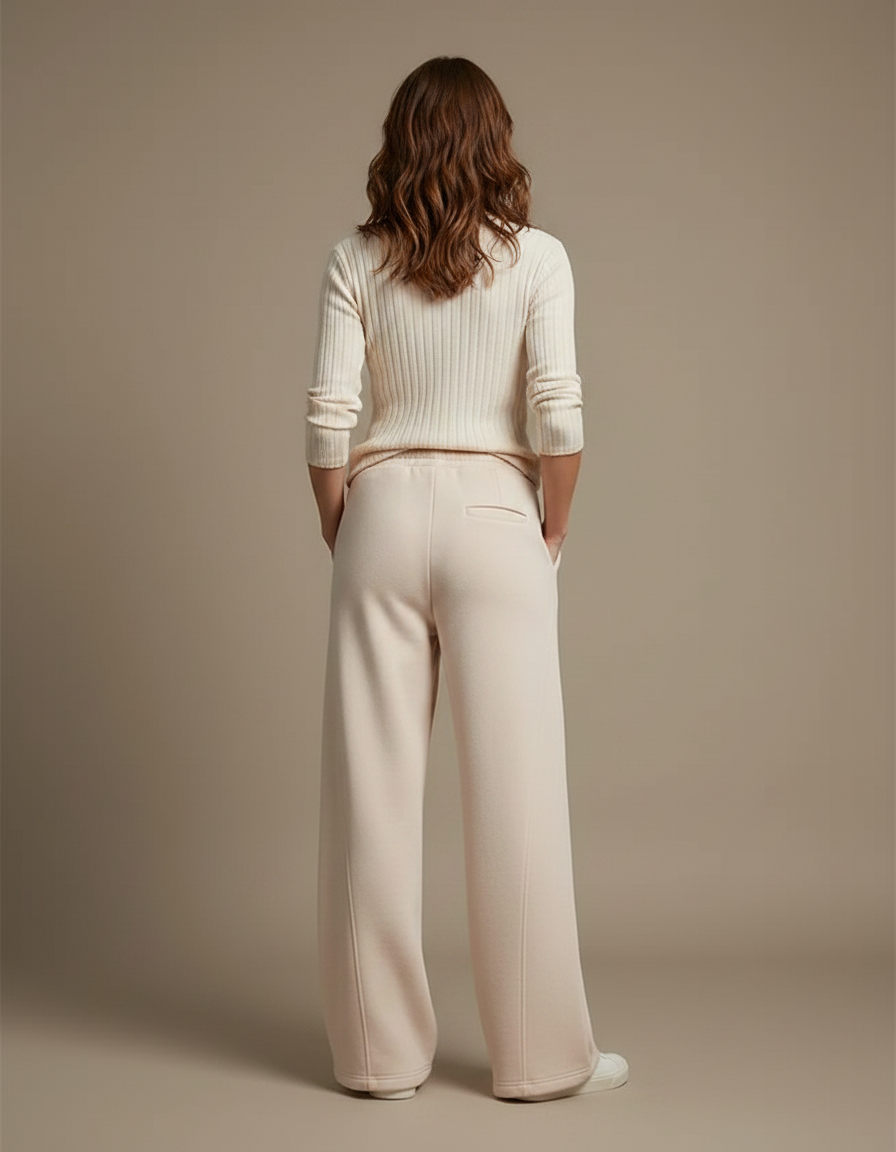 Pantalon Fluide Écru Ample Côtelé Cordon Femme - Beige Molleton - vue 2