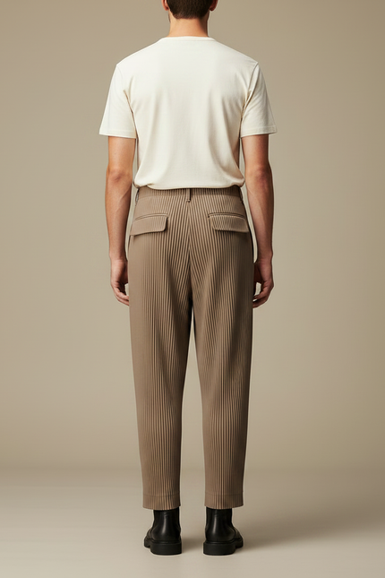 Pantalon Fluide Plissé Marron Droit Décontracté Homme - Polyester - vue 2