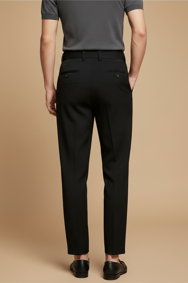 Pantalon Fluide Noir Plissé Taille Haute Homme Élégant - Polyester - vue 2