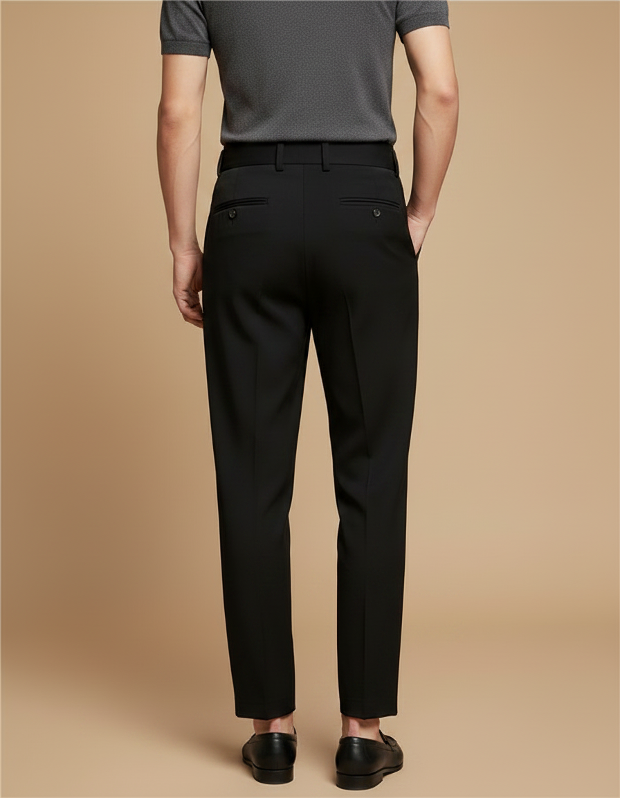 Pantalon Fluide Noir Plissé Taille Haute Homme Élégant - Polyester - vue 2