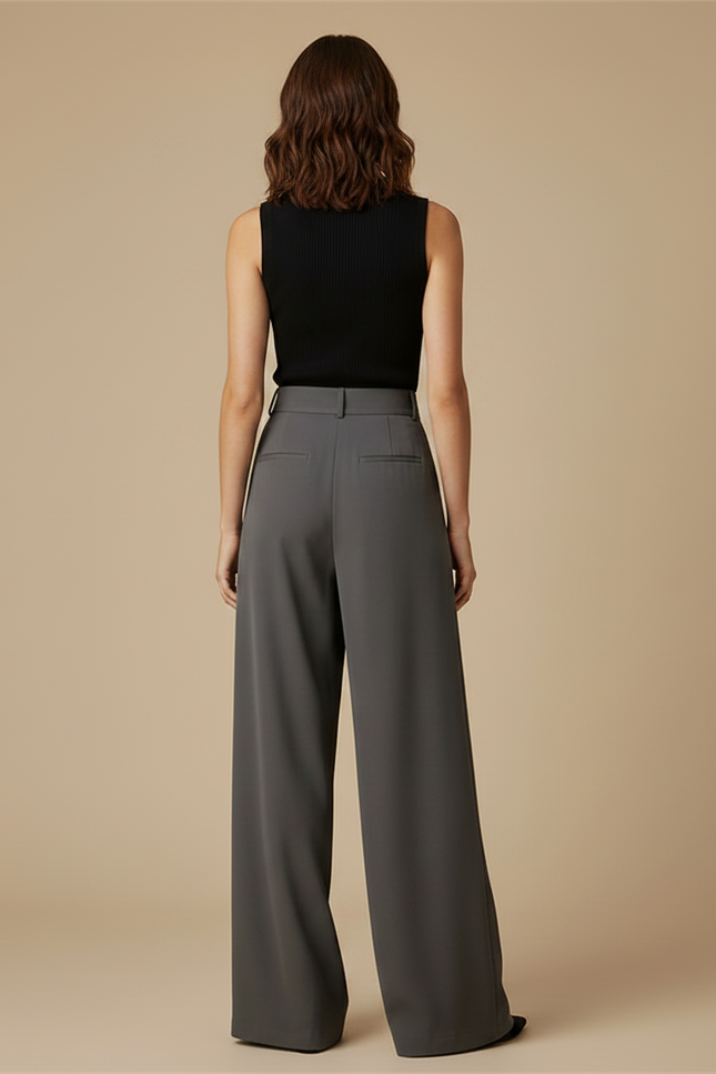 Pantalon Fluide Gris Ample Élégant Plissé Femme - Polyester - vue 2