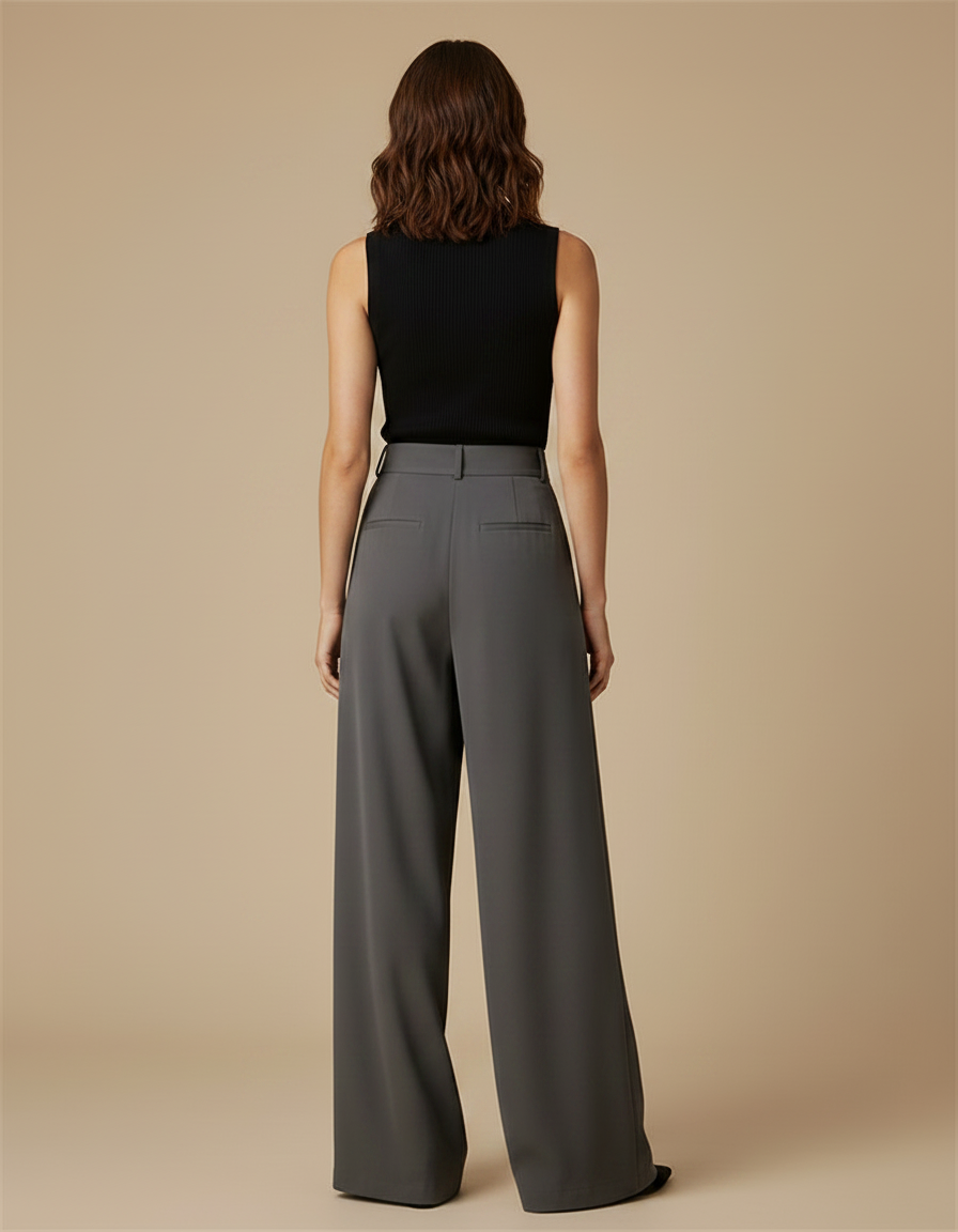 Pantalon Fluide Gris Ample Élégant Plissé Femme - Polyester - vue 2