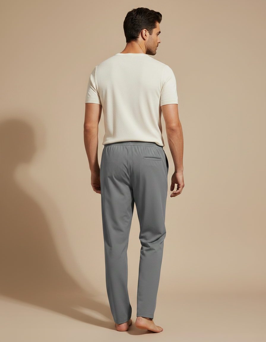 Pantalon Fluide Homme Gris Coupe Ample Polyester Été - vue 2