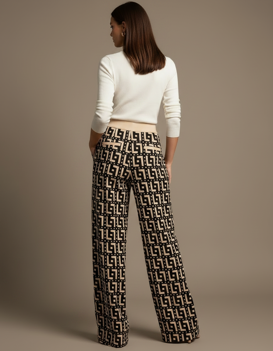 Pantalon Fluide Imprimé Géométrique Large Élégant Femme - Viscose - vue 2