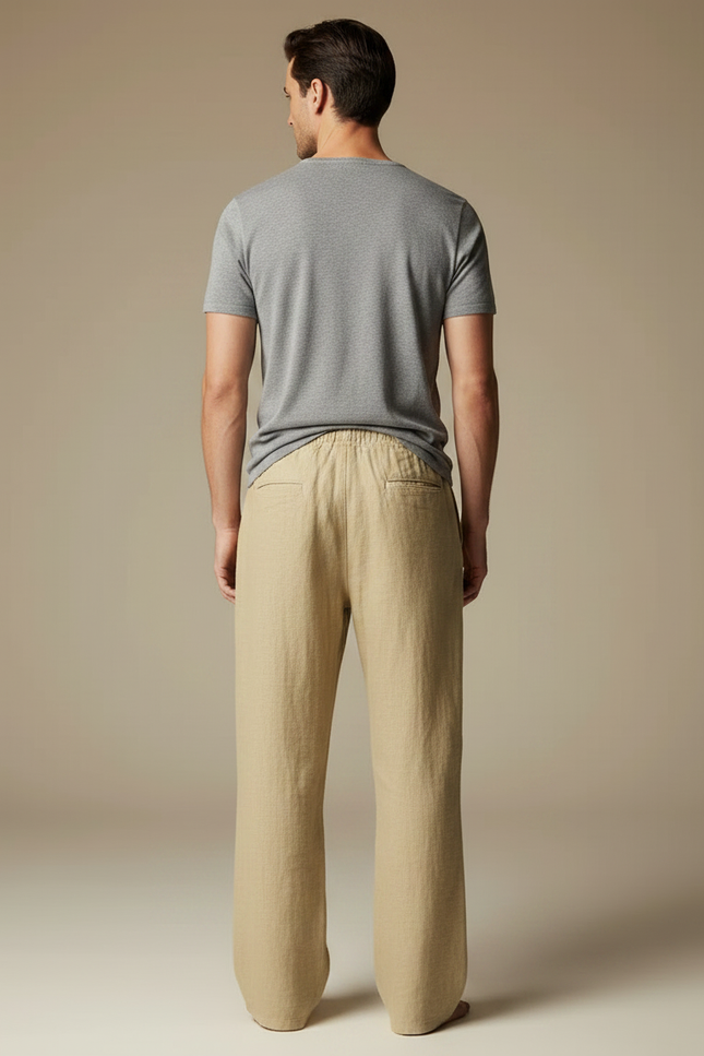 Pantalon Fluide Beige Papillon Bleu Décontracté Homme - Lin - vue 2