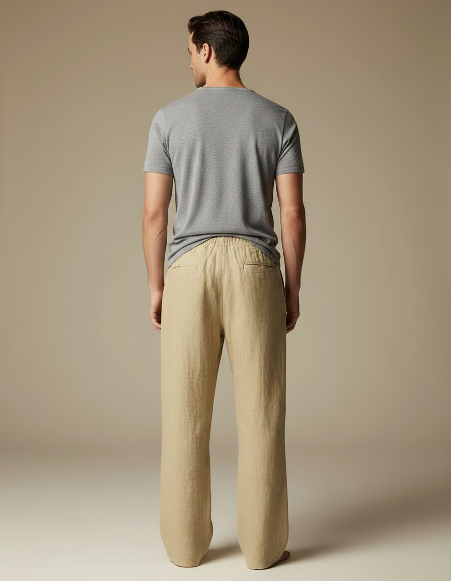 Pantalon Fluide Beige Papillon Bleu Décontracté Homme - Lin - vue 2