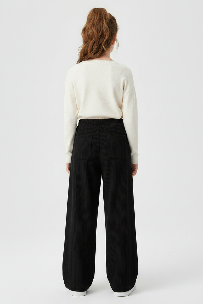 Pantalon Fluide Noir Côtelé Ample Confortable Fille - Cordé - vue 2
