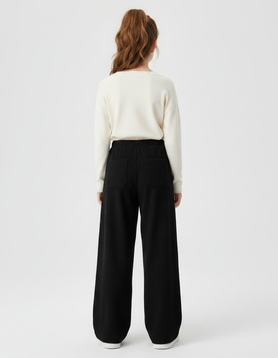 Pantalon Fluide Noir Côtelé Ample Confortable Fille - Cordé - vue 2