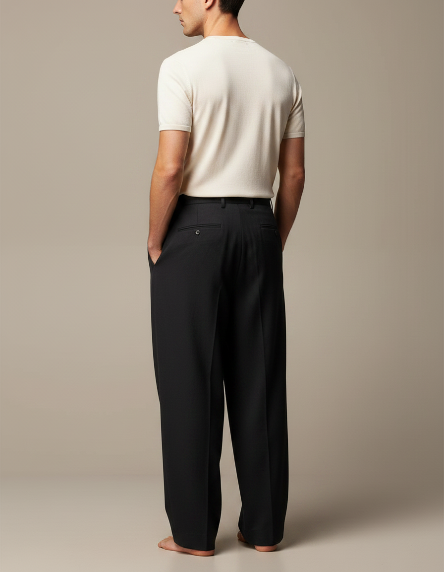 Pantalon Fluide Homme Noir Plissé Ample Décontracté - Gabardine - vue 2